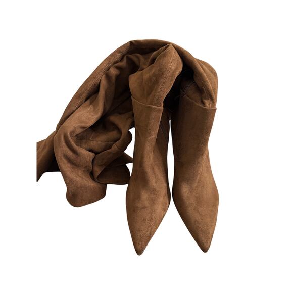 Jeffrey Campbell Acclaim Thigh High Boots Size 8.5 Brown Faux Suede Pointed Toe - Picture 4 of 7